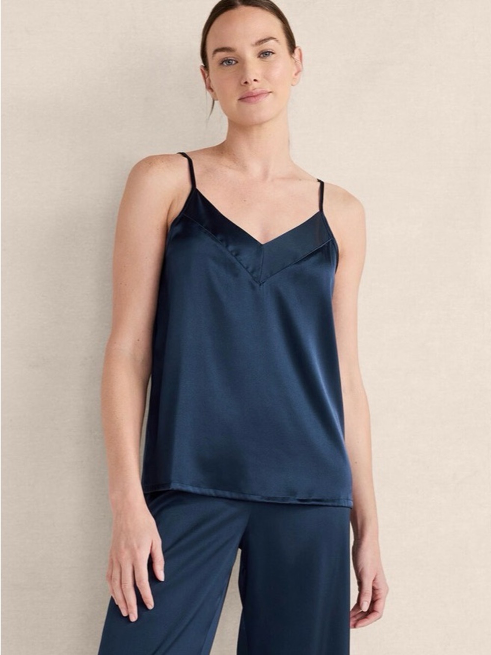 NWT Haven Well Within Black Washable Silk Double V Sleep Cami Large